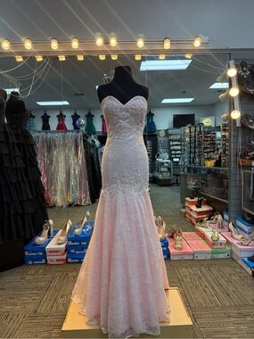 COLETTE CL17170 BLUSH PINK SIZE 6 FITTED LACE MERMAID FORMAL PROM GOWN
